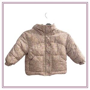 Zara Kids Girls Floral Puffer Jacket Hooded Pink Multi Print Size 4-5 Years